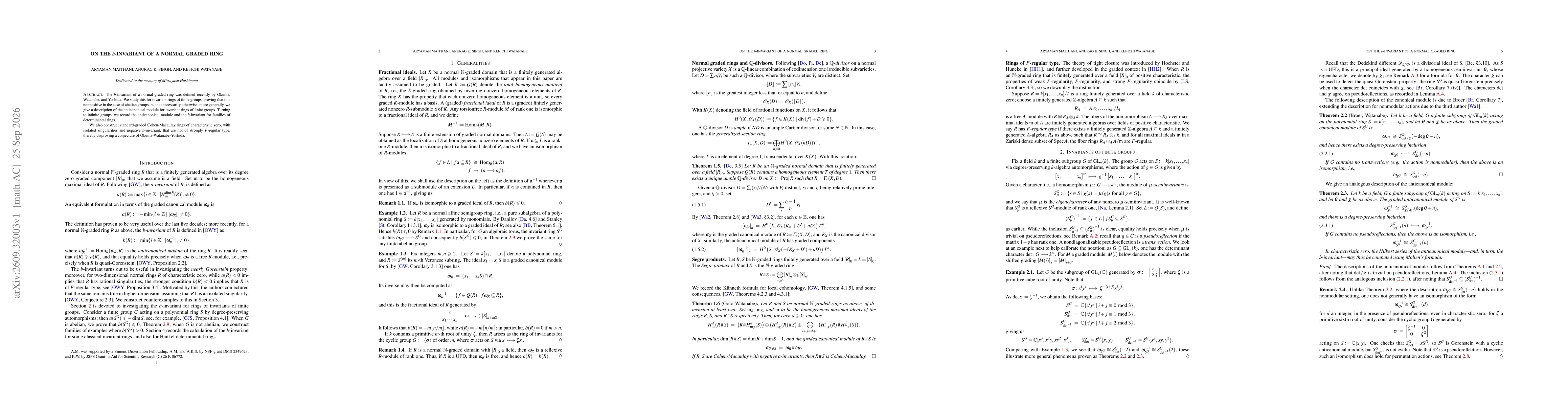 Thumbnail for On the $b$-invariant of a normal graded ring