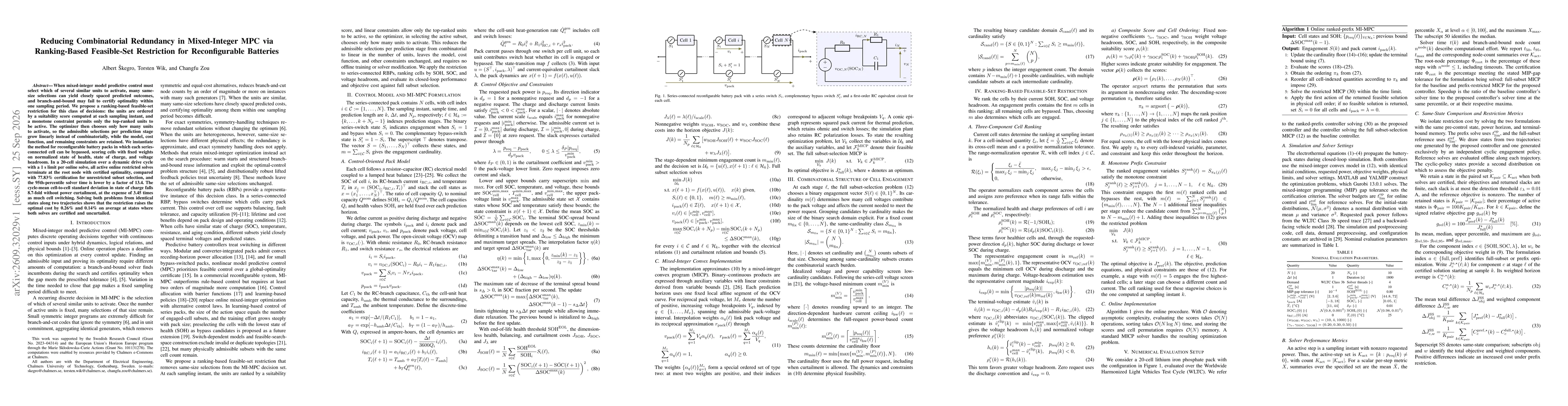 Thumbnail for Reducing Combinatorial Redundancy in Mixed-Integer MPC via Ranking-Based Feasible-Set Restriction for Reconfigurable Batteries