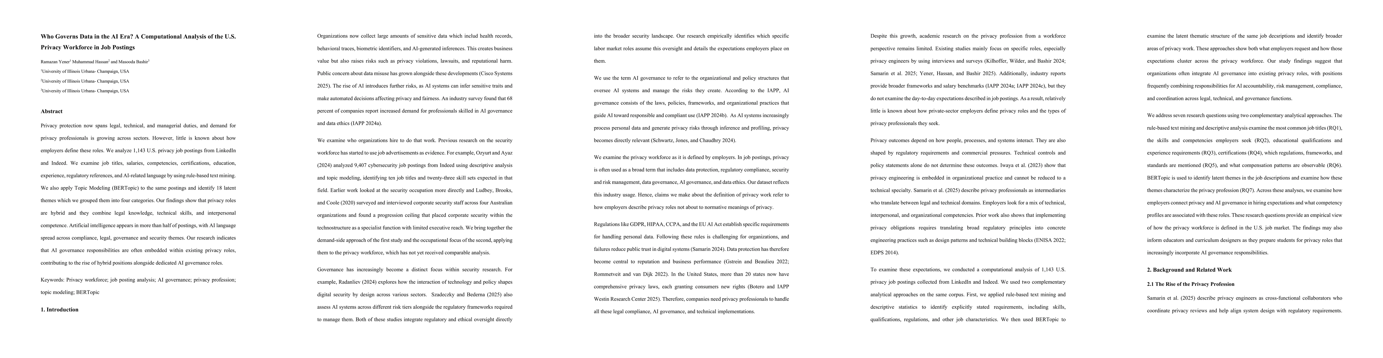 Thumbnail for Who Governs Data in the AI Era? A Computational Analysis of the U.S. Privacy Workforce in Job Postings