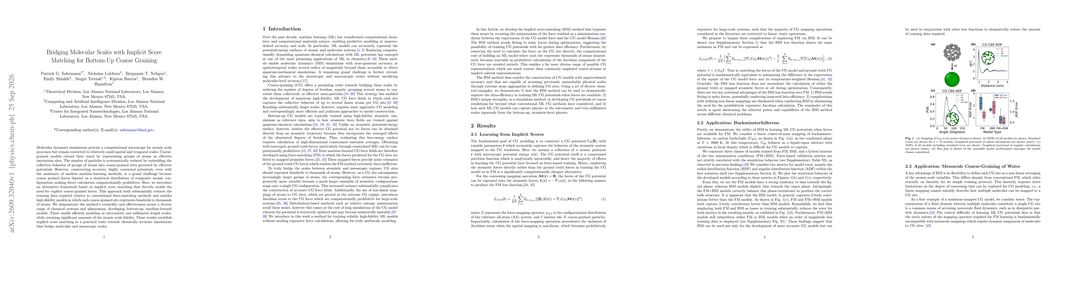 Thumbnail for Bridging Molecular Scales with Implicit Score Matching for Bottom-Up Coarse Graining