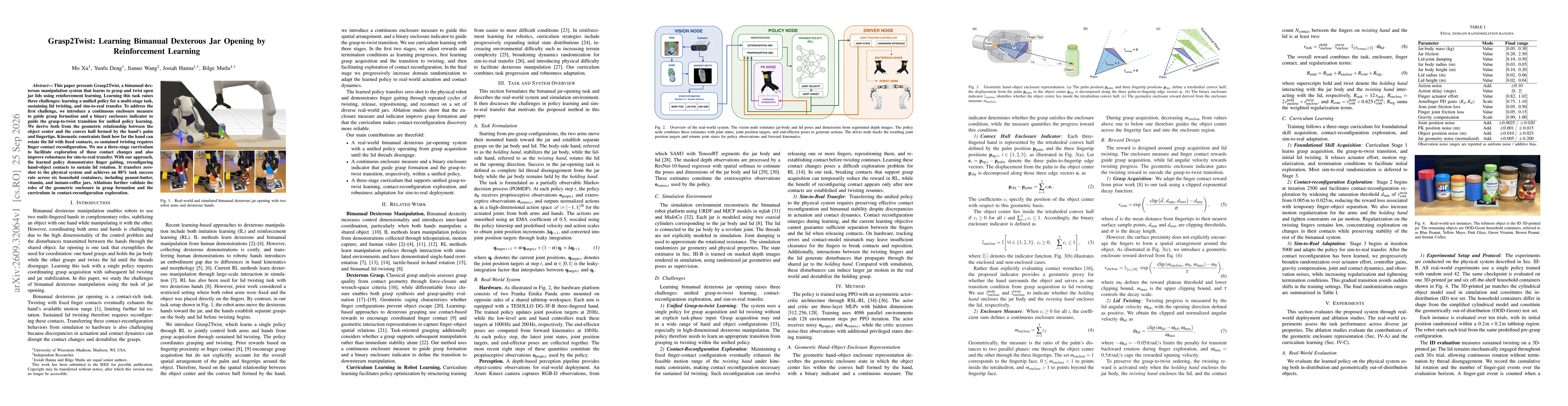 Thumbnail for Grasp2Twist: Learning Bimanual Dexterous Jar Opening by Reinforcement Learning
