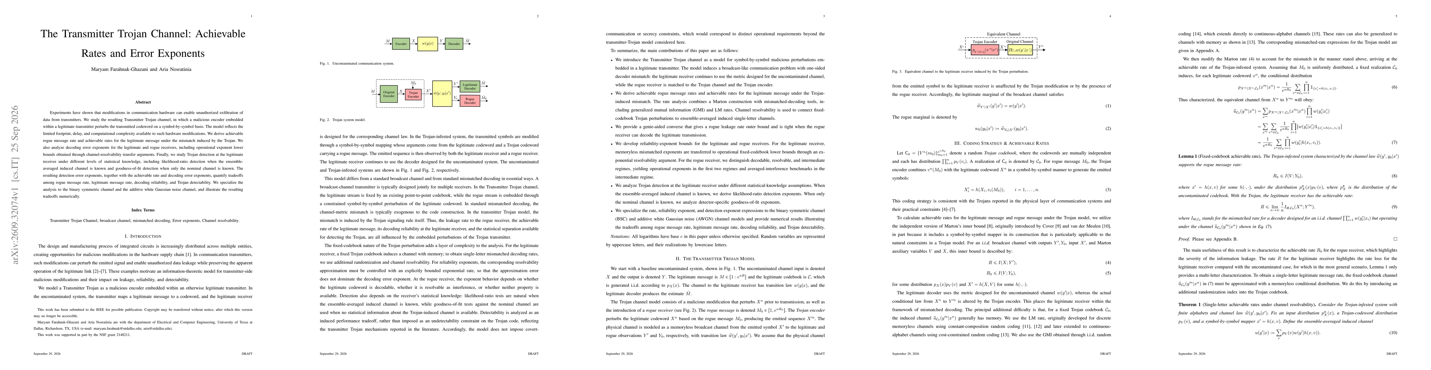 Thumbnail for The Transmitter Trojan Channel: Achievable Rates and Error Exponents