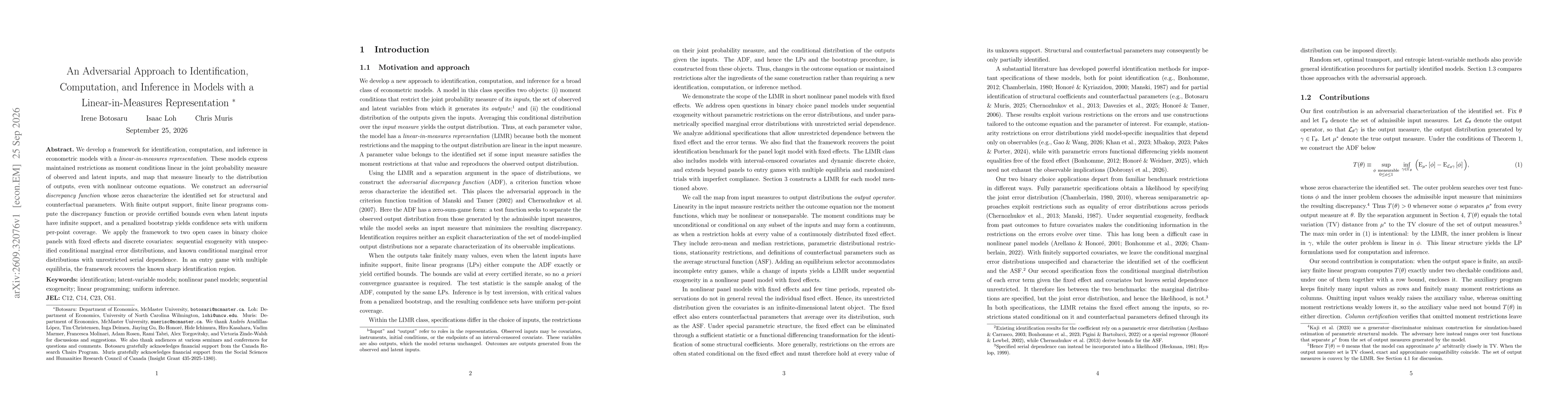 Thumbnail for An Adversarial Approach to Identification, Computation, and Inference in Models with a Linear-in-Measures Representation