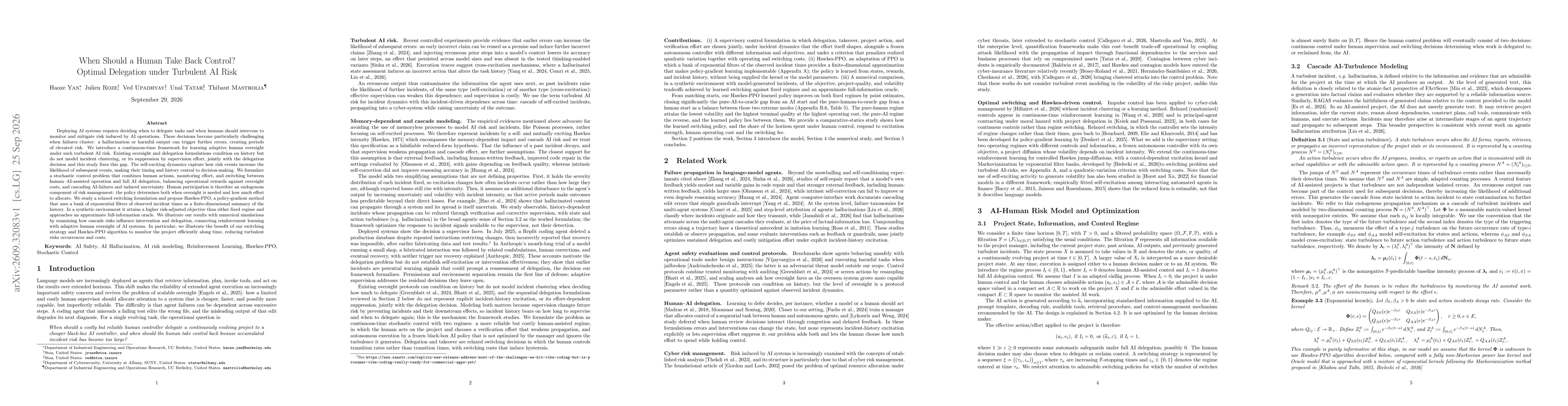Thumbnail for When Should a Human Take Back Control? Optimal Delegation under Turbulent AI Risk