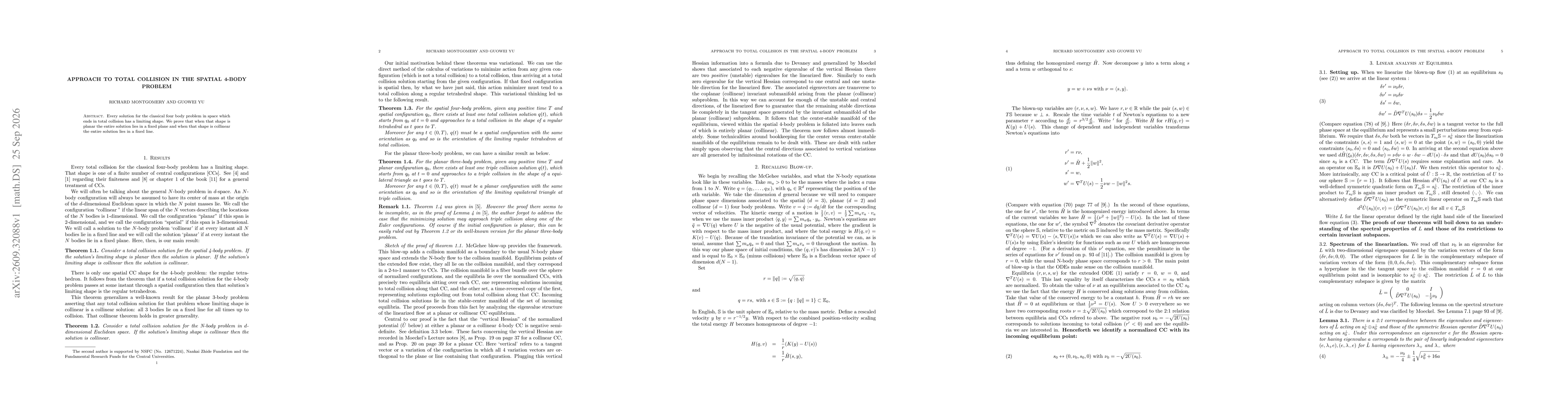 Thumbnail for Approach to total collision in the spatial 4-body problem