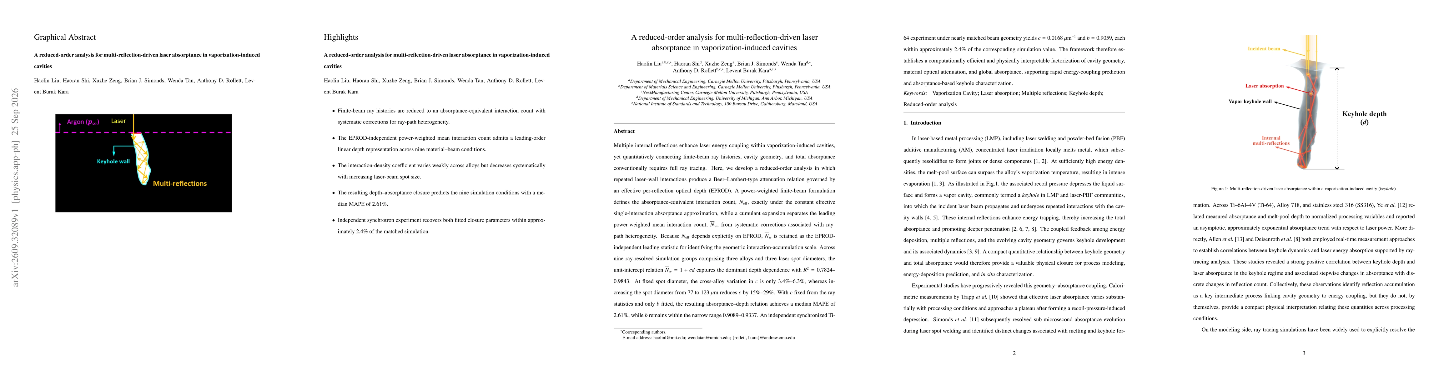 Thumbnail for A reduced-order analysis for multi-reflection-driven laser absorptance in vaporization-induced cavities