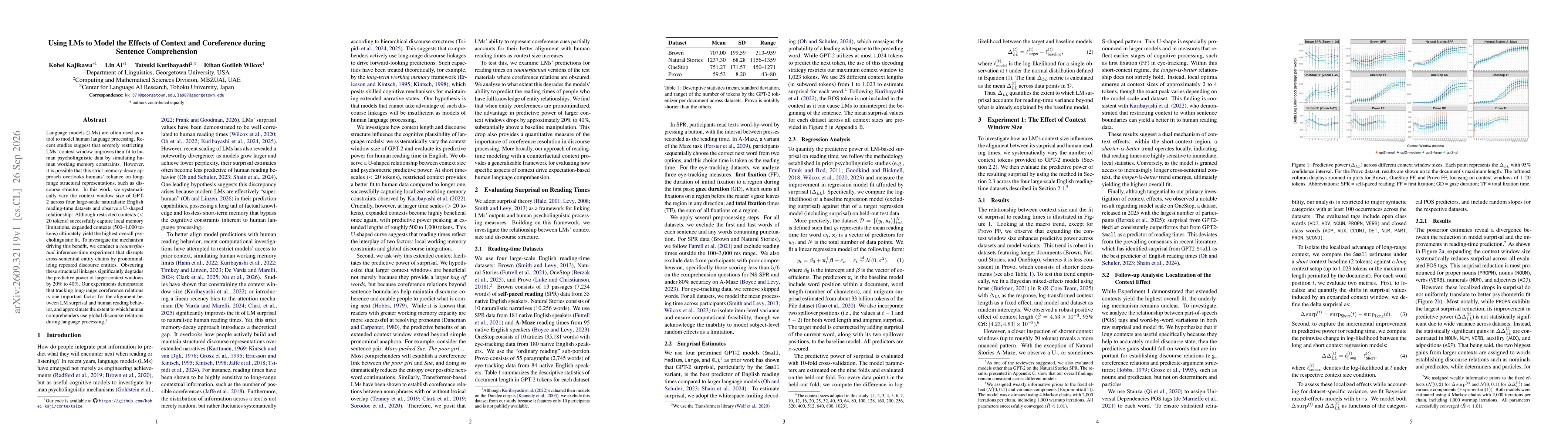 Thumbnail for Using LMs to Model the Effects of Context and Coreference during Sentence Comprehension