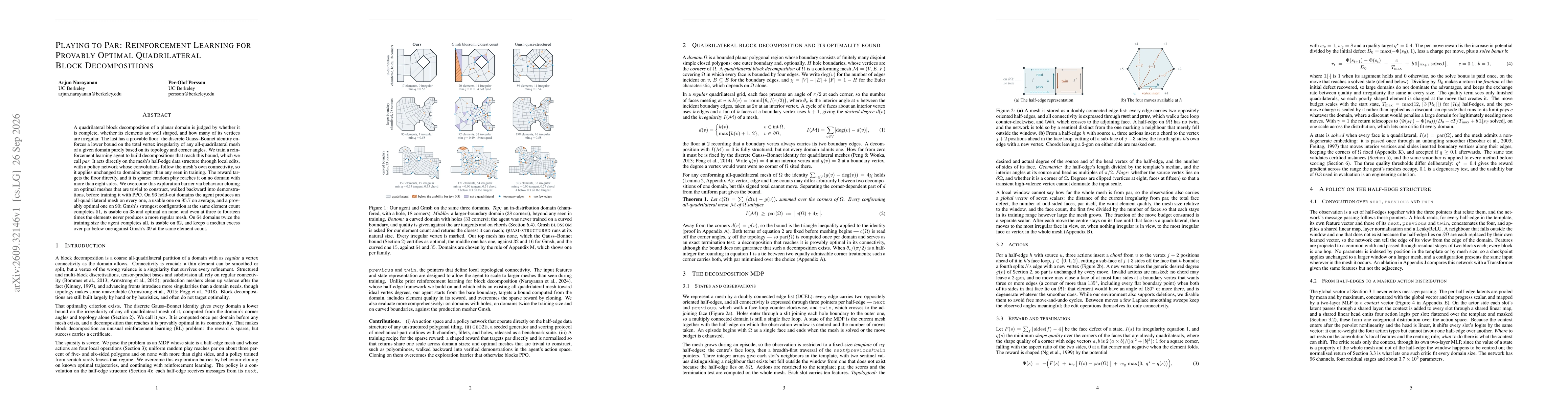Thumbnail for Playing to Par: Reinforcement Learning for Provably Optimal Quadrilateral Block Decompositions