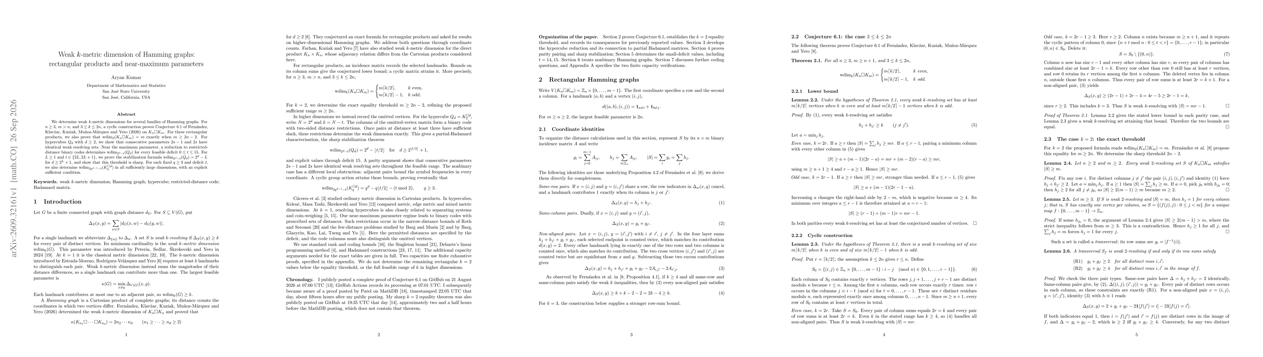 Thumbnail for Weak $k$-metric dimension of Hamming graphs: rectangular products and near-maximum parameters