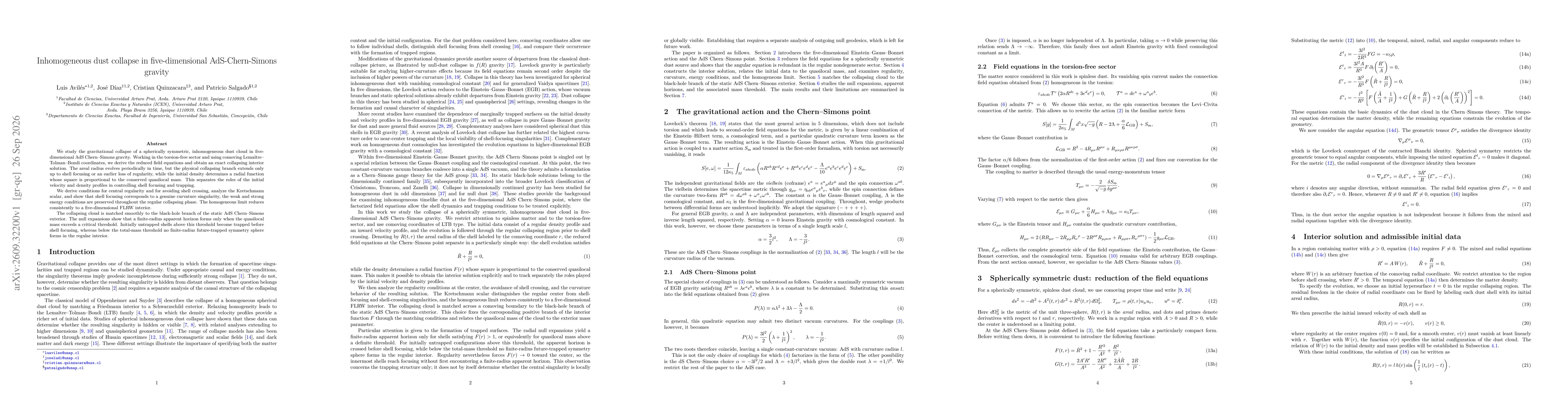 Thumbnail for Inhomogeneous dust collapse in five-dimensional AdS-Chern-Simons gravity
