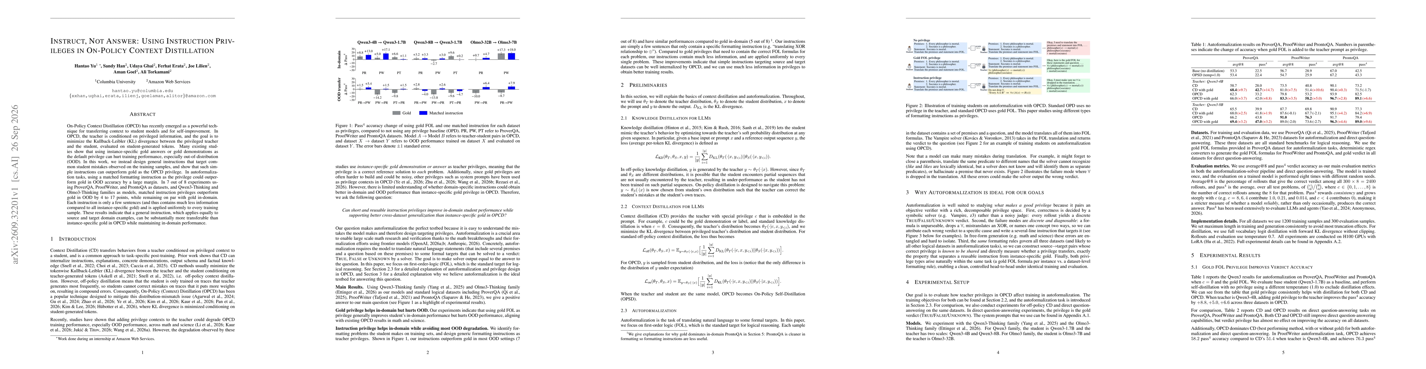 Thumbnail for Instruct, Not Answer: Using Instruction Privileges in On-Policy Context Distillation
