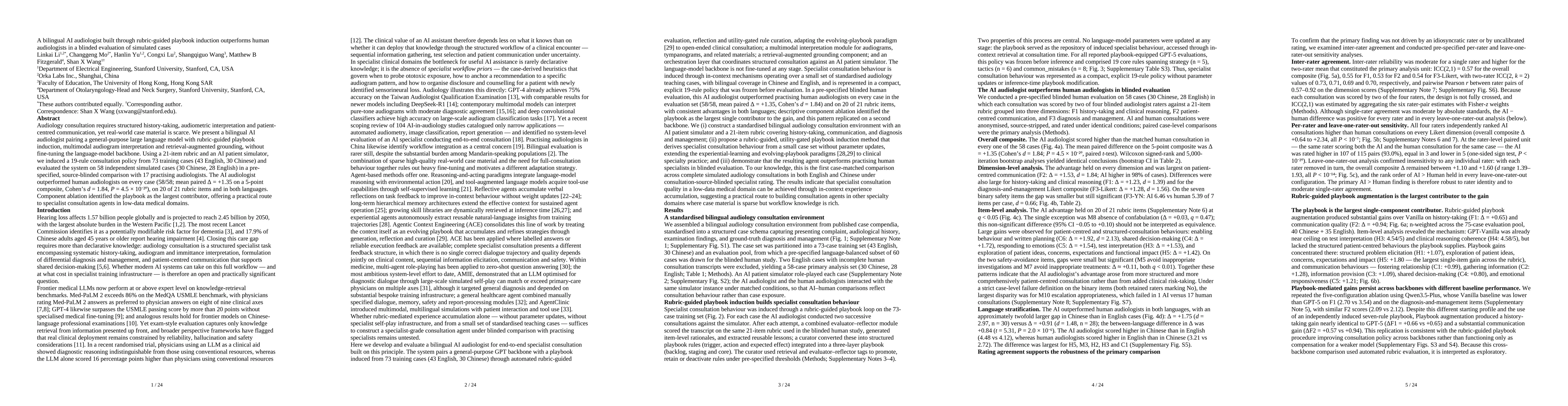 Thumbnail for A bilingual AI audiologist built through rubric-guided playbook induction outperforms human audiologists in a blinded evaluation of simulated cases
