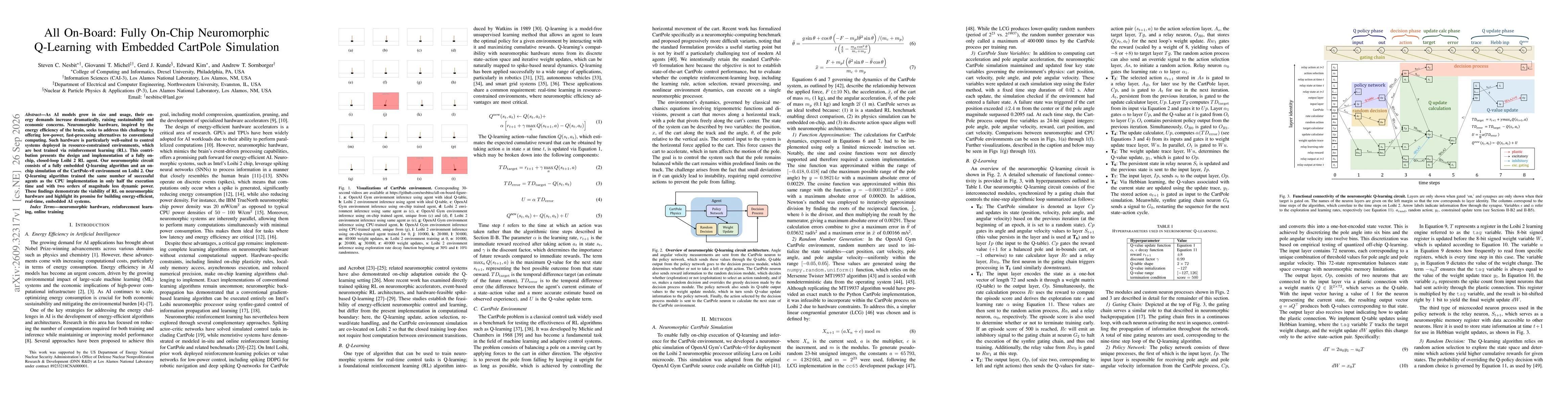 Thumbnail for All On-Board: Fully On-Chip Neuromorphic Q-Learning with Embedded CartPole Simulation