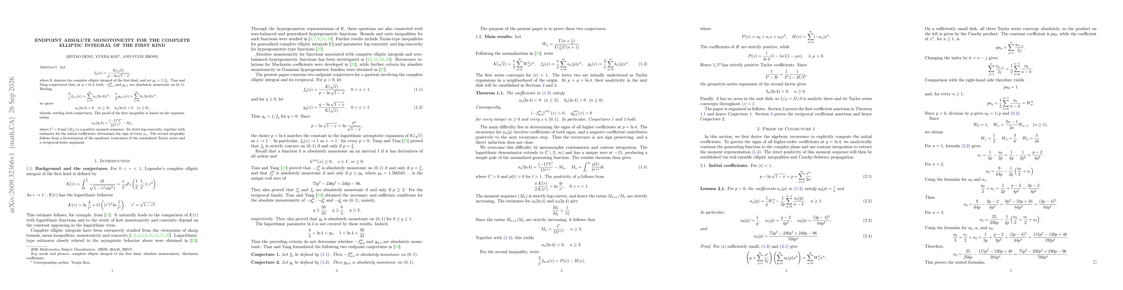 Thumbnail for Endpoint Absolute Monotonicity for the Complete Elliptic Integral of the First Kind