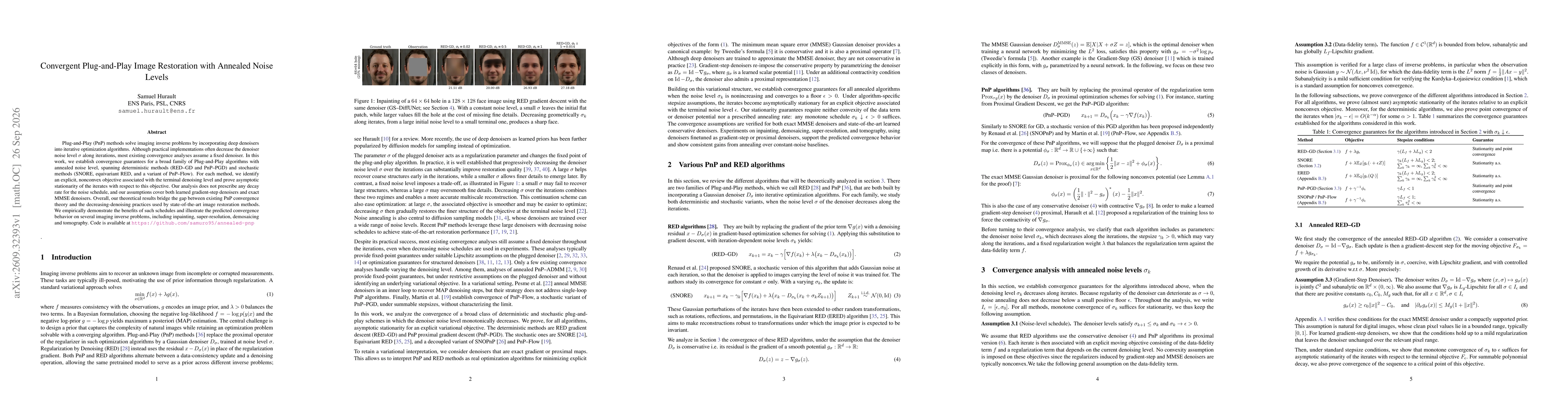 Thumbnail for Convergent Plug-and-Play Image Restoration with Annealed Noise Levels