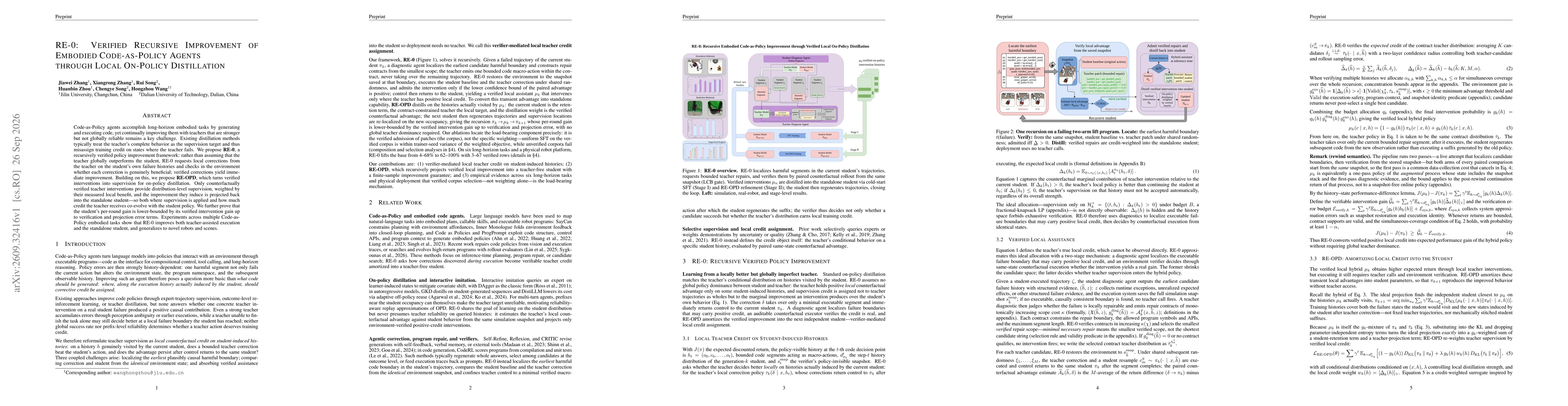Thumbnail for RE-0: Verified Recursive Improvement of Embodied Code-as-Policy Agents through Local On-Policy Distillation