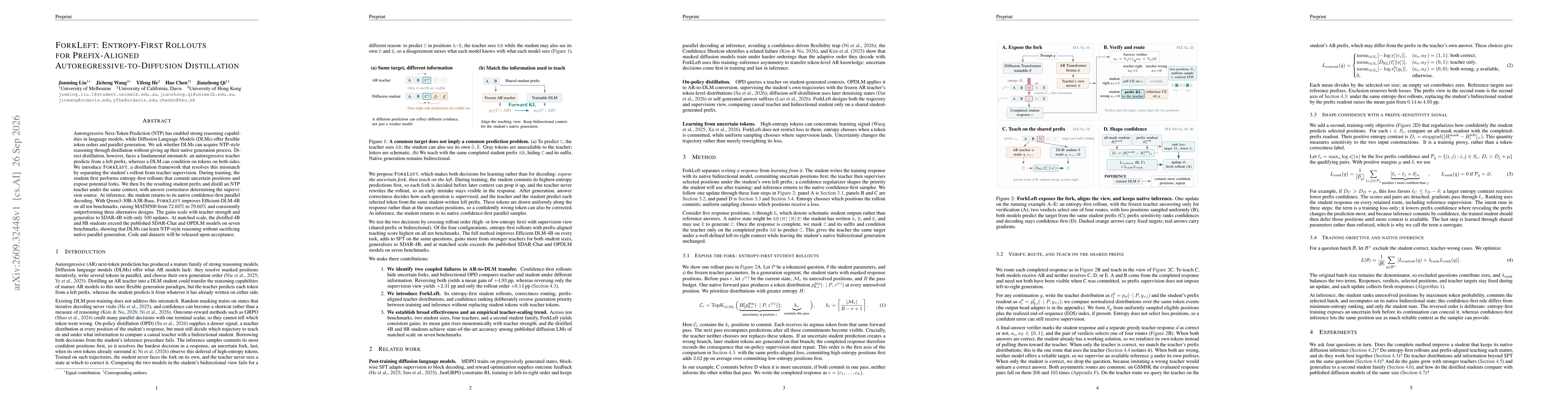 Thumbnail for ForkLeft: Entropy-First Rollouts for Prefix-Aligned Autoregressive-to-Diffusion Distillation