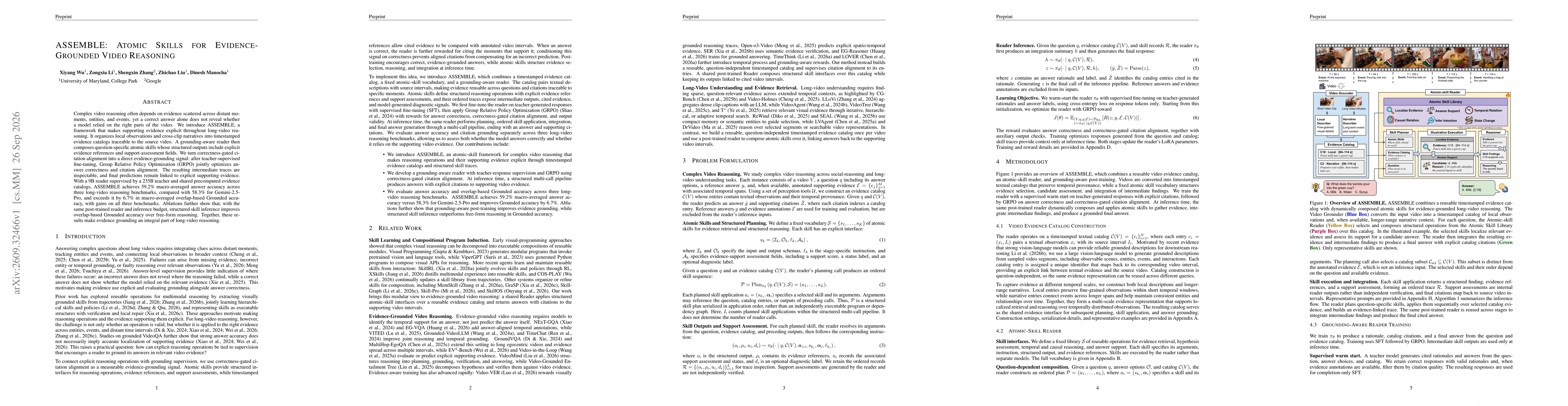 Thumbnail for ASSEMBLE: Atomic Skills for Evidence-Grounded Video Reasoning