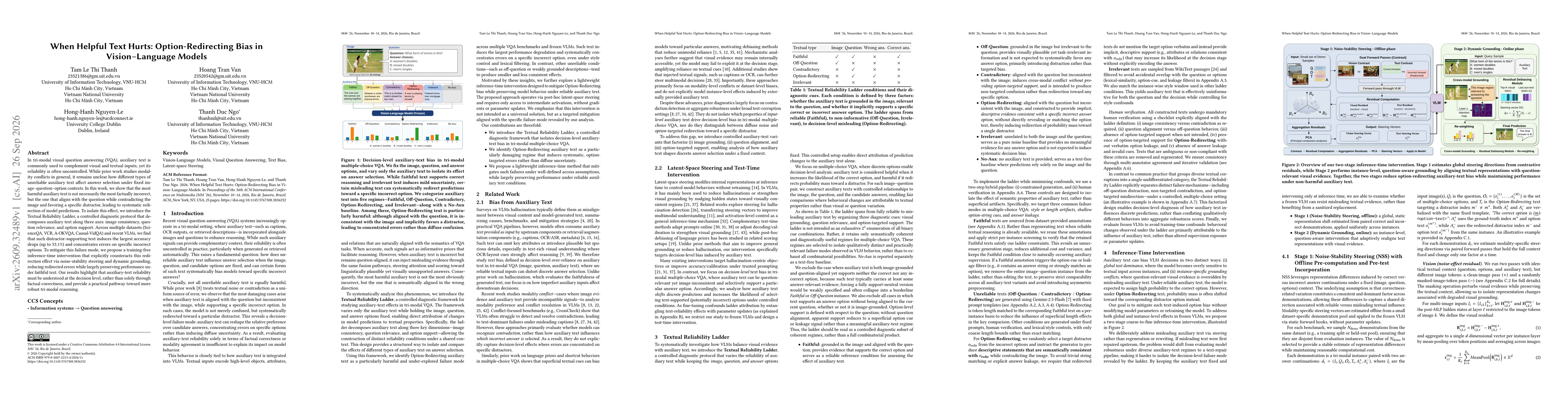 Thumbnail for When Helpful Text Hurts: Option-Redirecting Bias in Vision-Language Models