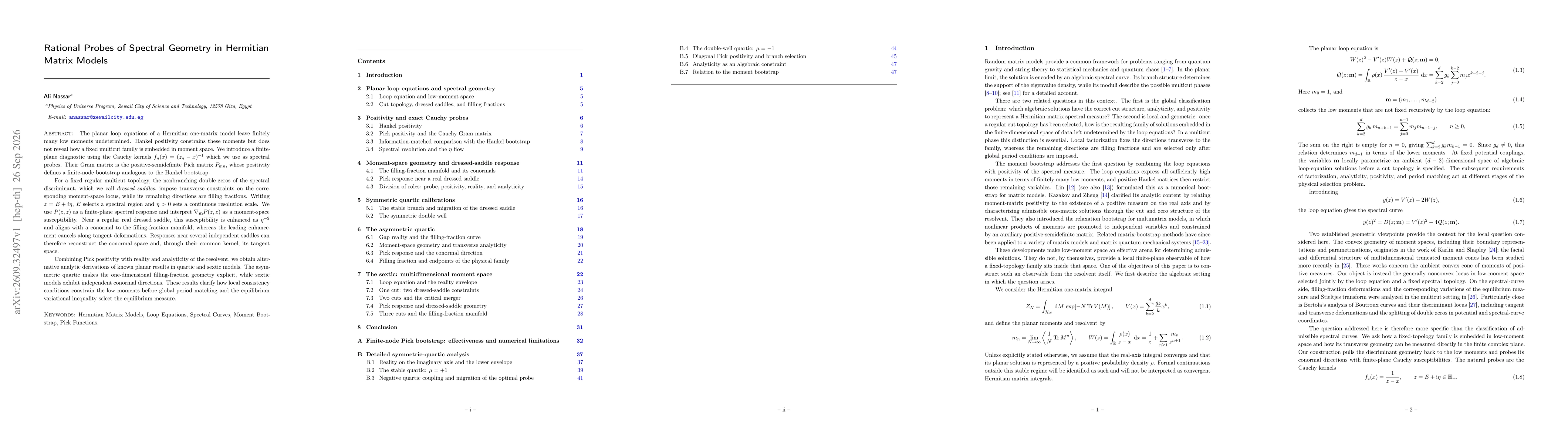 Thumbnail for Rational Probes of Spectral Geometry in Hermitian Matrix Models