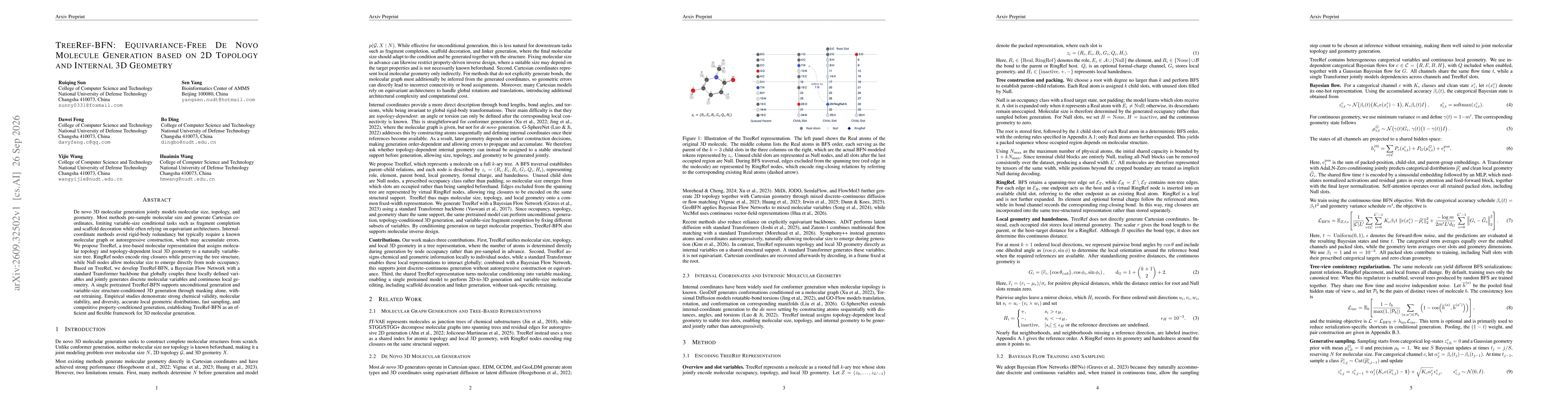 Thumbnail for TreeRef-BFN: Equivariance-Free De Novo Molecule Generation based on 2D Topology and Internal 3D Geometry