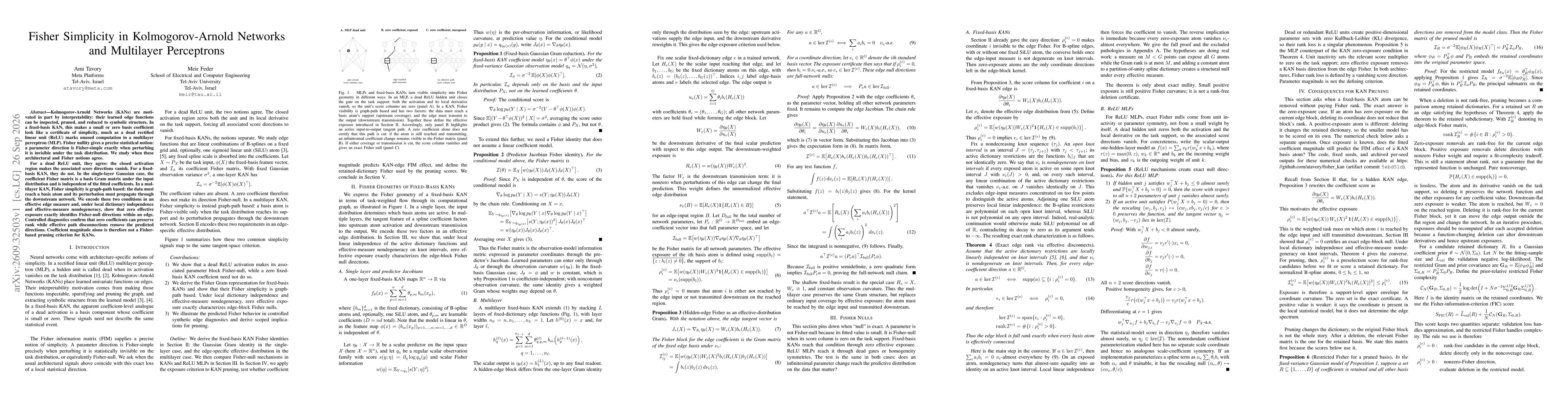 Thumbnail for Fisher Simplicity in Kolmogorov-Arnold Networks and Multilayer Perceptrons