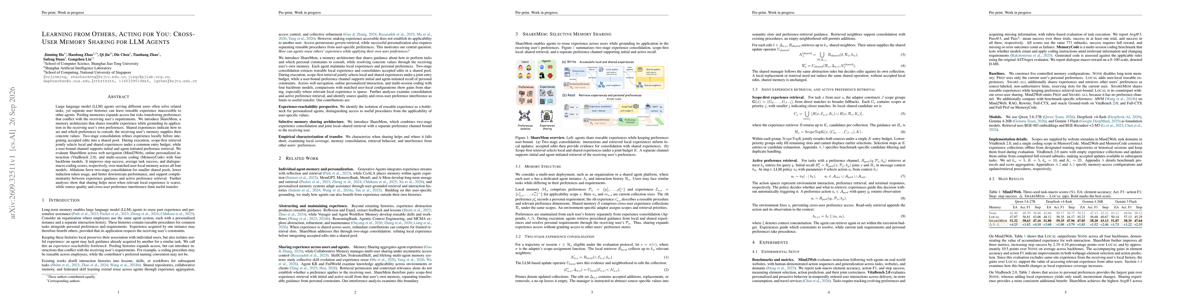 Thumbnail for Learning from Others, Acting for You: Cross-User Memory Sharing for LLM Agents