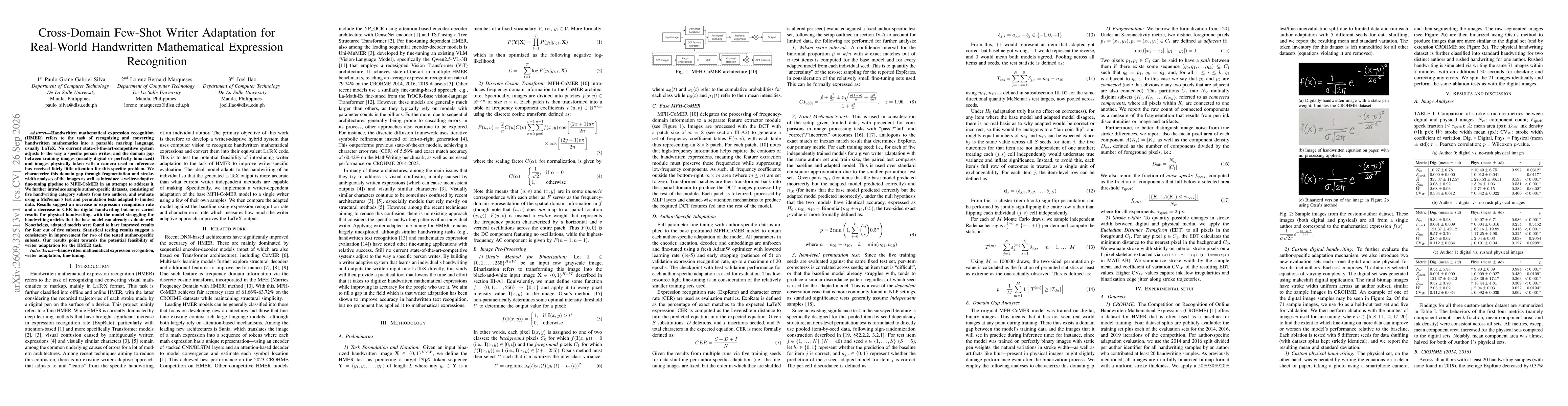 Thumbnail for Cross-Domain Few-Shot Writer Adaptation for Real-World Handwritten Mathematical Expression Recognition