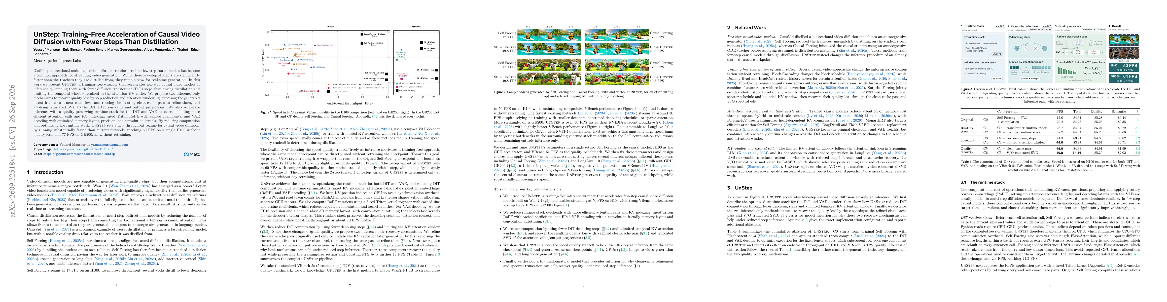 Thumbnail for UnStep: Training-Free Acceleration of Causal Video Diffusion with Fewer Steps Than Distillation