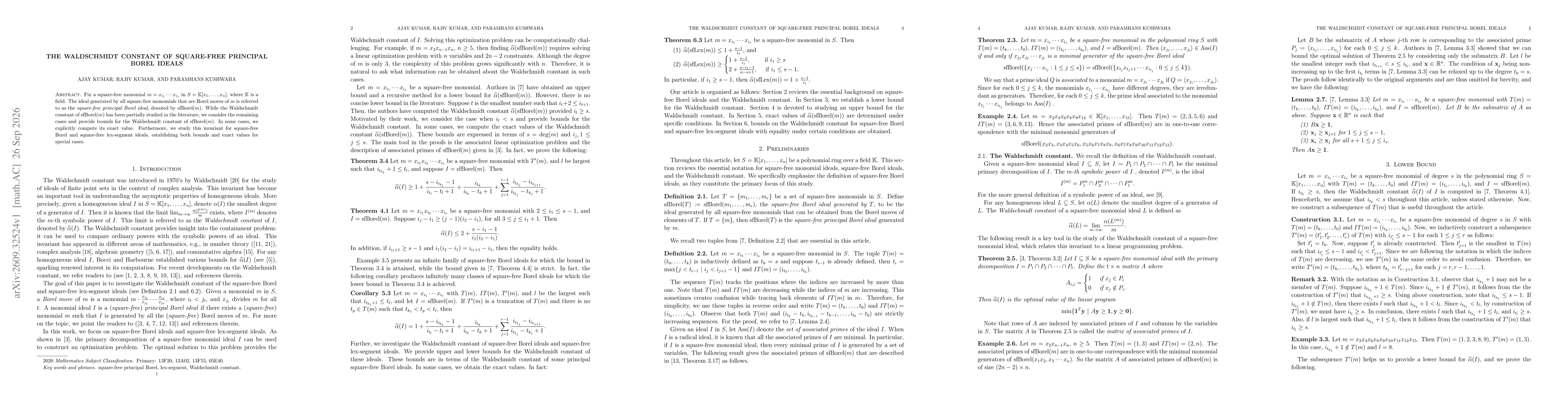 Thumbnail for The Waldschmidt constant of square-free principal Borel ideals