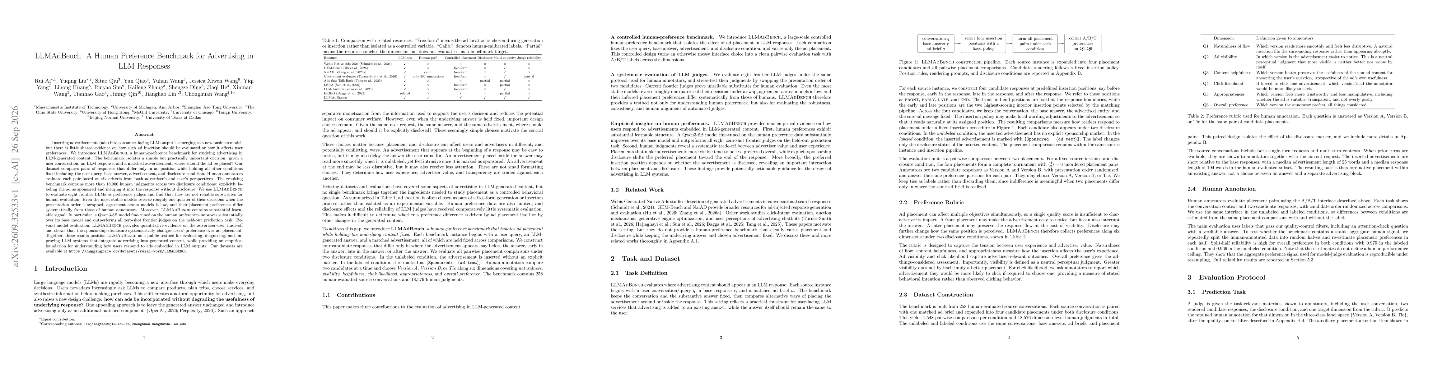 Thumbnail for LLMAdBench: A Human Preference Benchmark for Advertising in LLM Responses