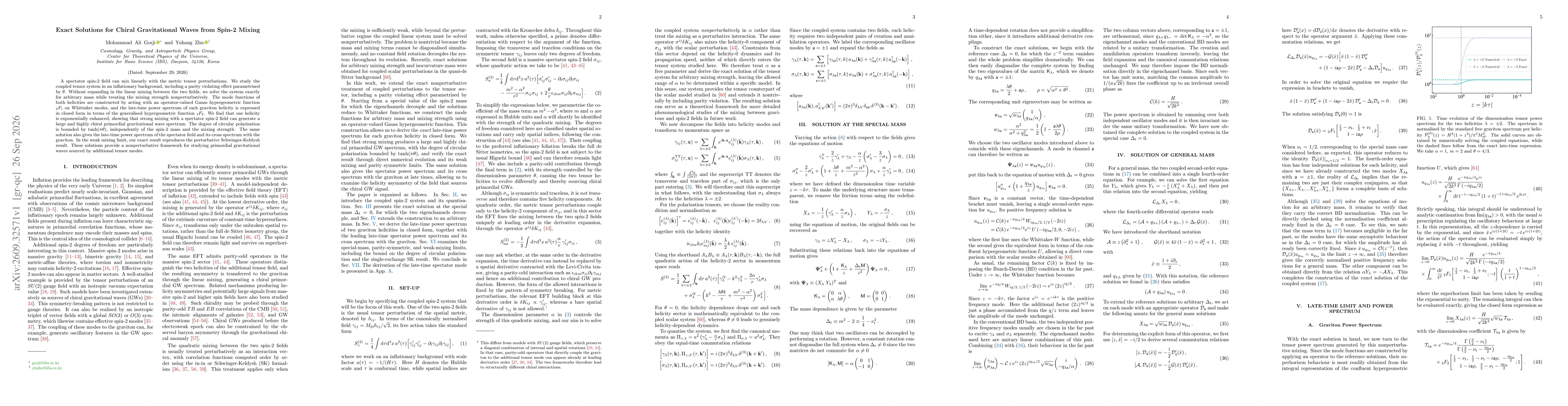 Thumbnail for Exact Solutions for Chiral Gravitational Waves from Spin-2 Mixing