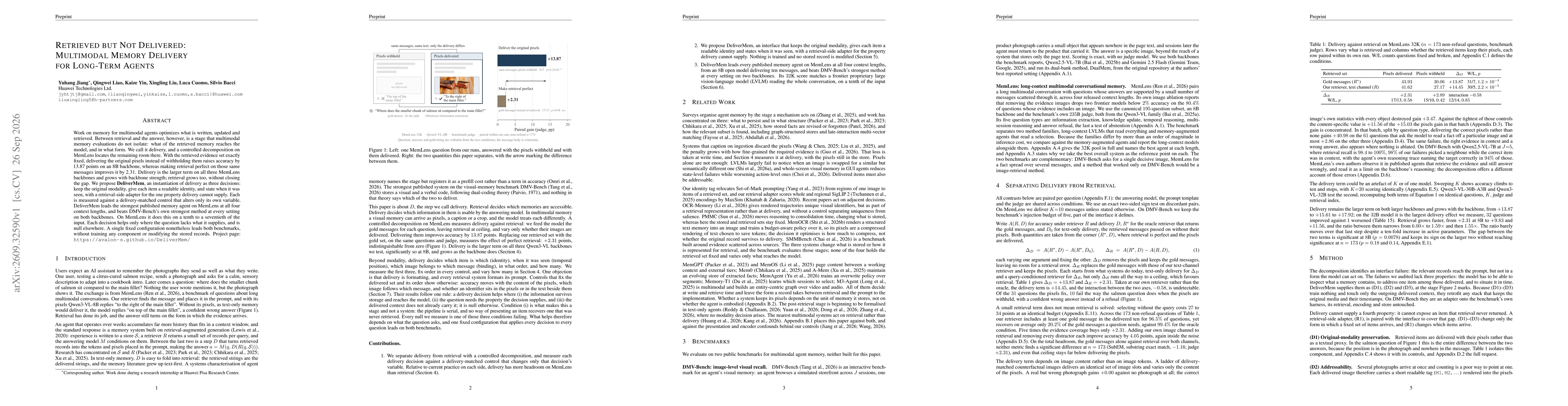Thumbnail for Retrieved but Not Delivered: Multimodal Memory Delivery for Long-Term Agents