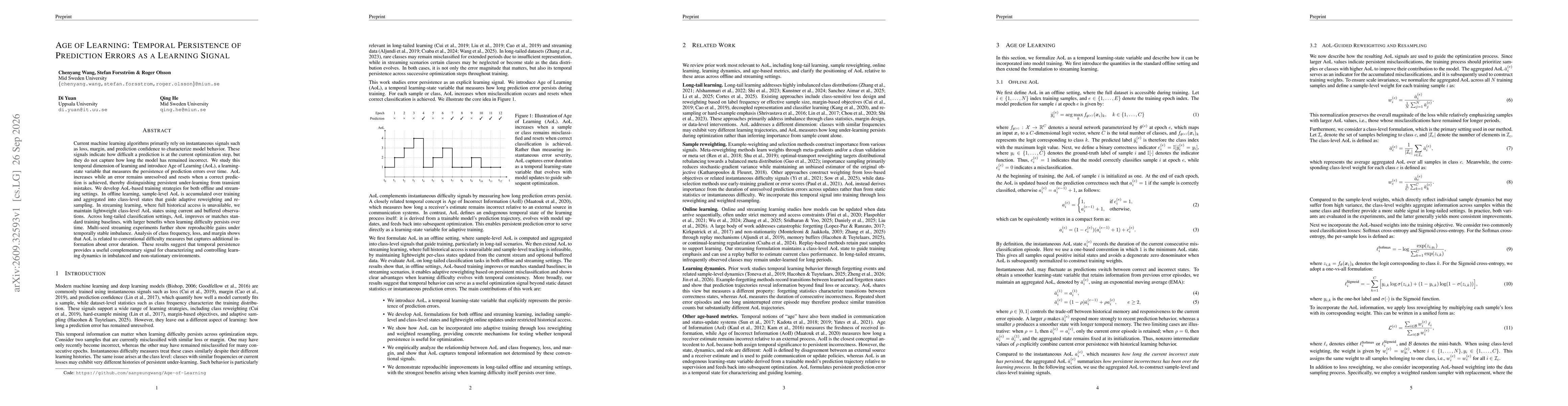 Thumbnail for Age of Learning: Temporal Persistence of Prediction Errors as a Learning Signal