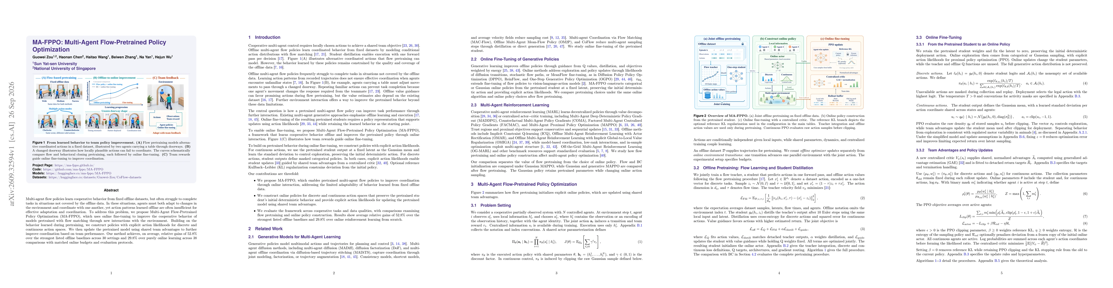Thumbnail for MA-FPPO: Multi-Agent Flow-Pretrained Policy Optimization