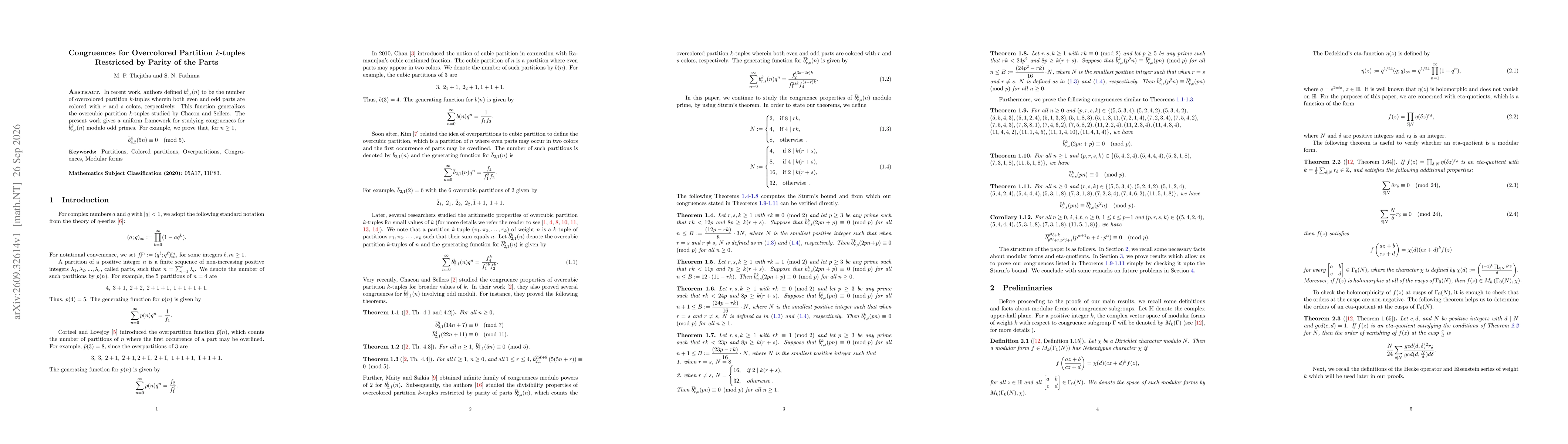 Thumbnail for Congruences for Overcolored Partition $k$-tuples Restricted by Parity of the Parts