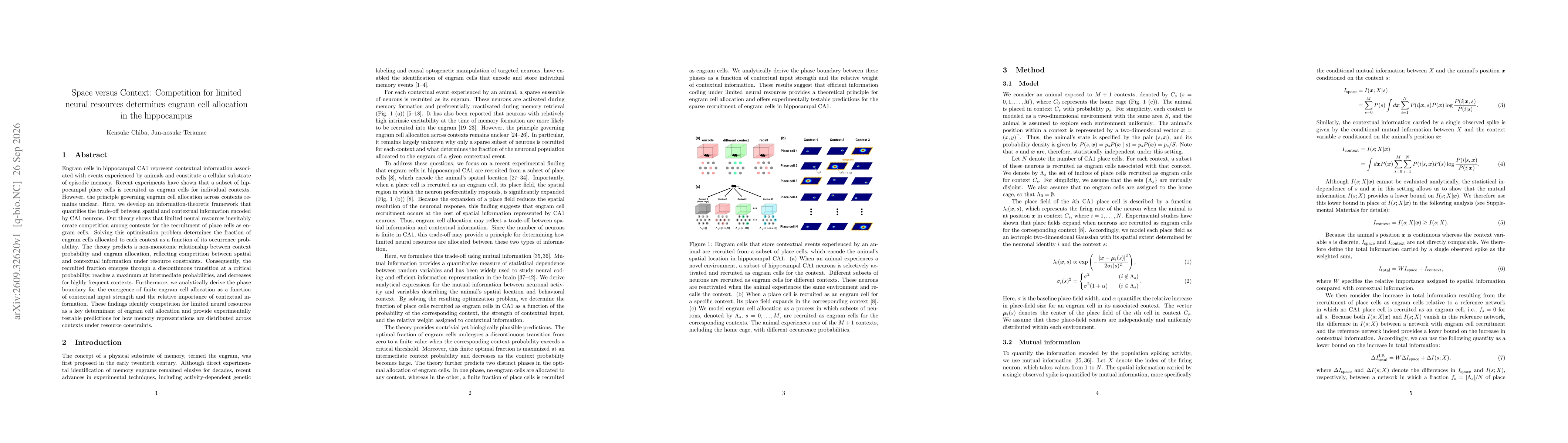 Thumbnail for Space versus Context: Competition for limited neural resources determines engram cell allocation in the hippocampus