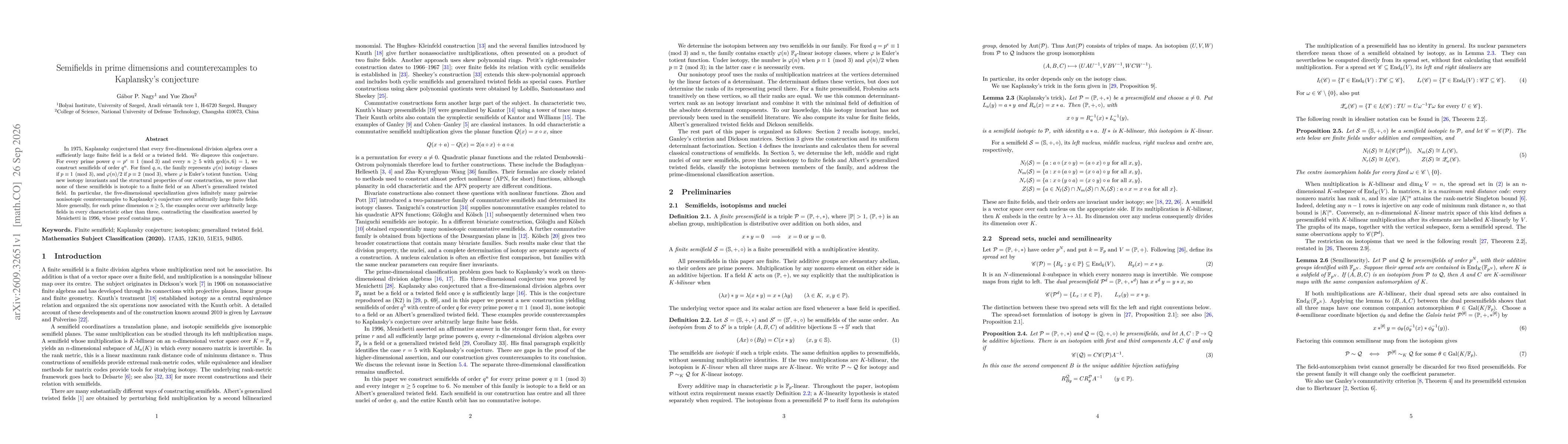 Thumbnail for Semifields in prime dimensions and counterexamples to Kaplansky's conjecture