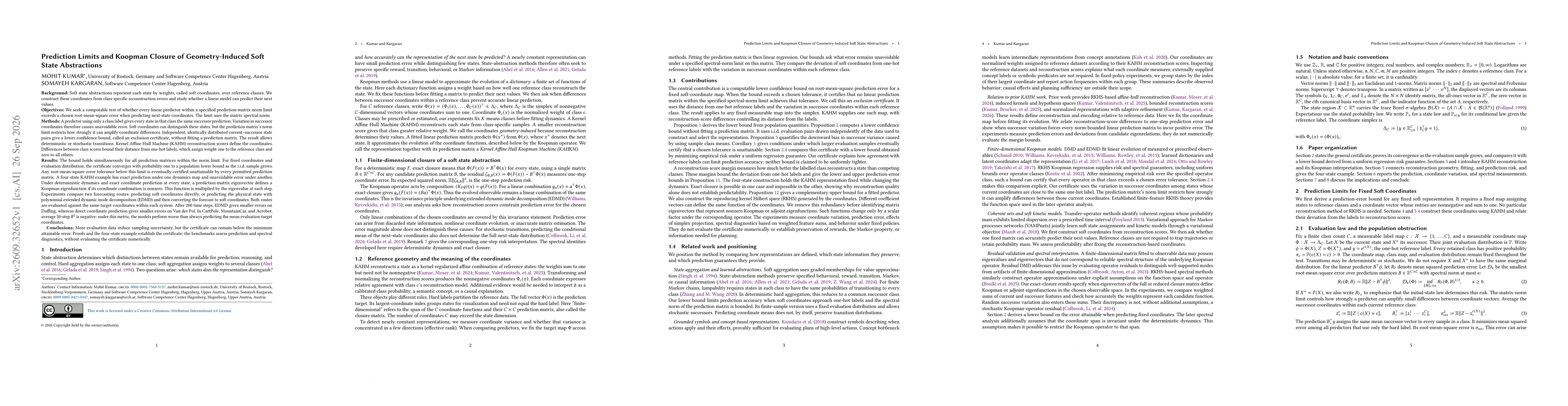 Thumbnail for Prediction Limits and Koopman Closure of Geometry-Induced Soft State Abstractions