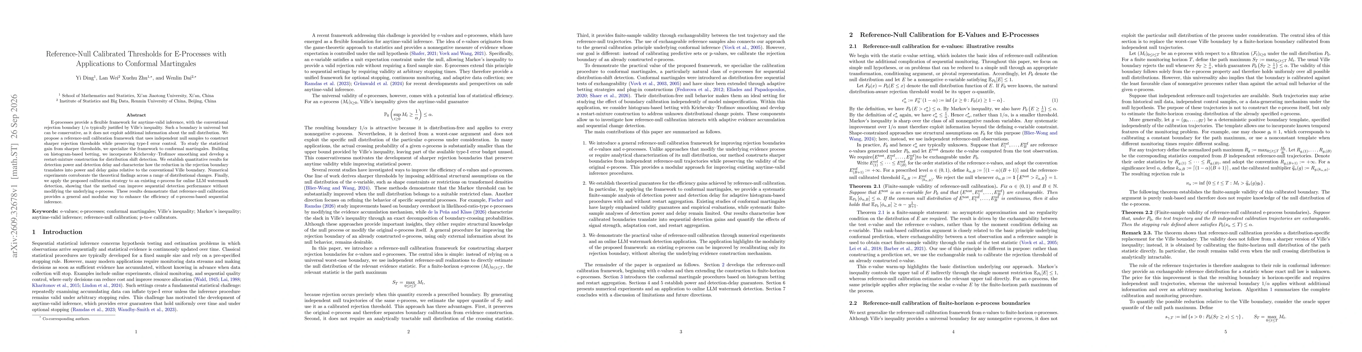 Thumbnail for Reference-Null Calibrated Thresholds for E-Processes with Applications to Conformal Martingales