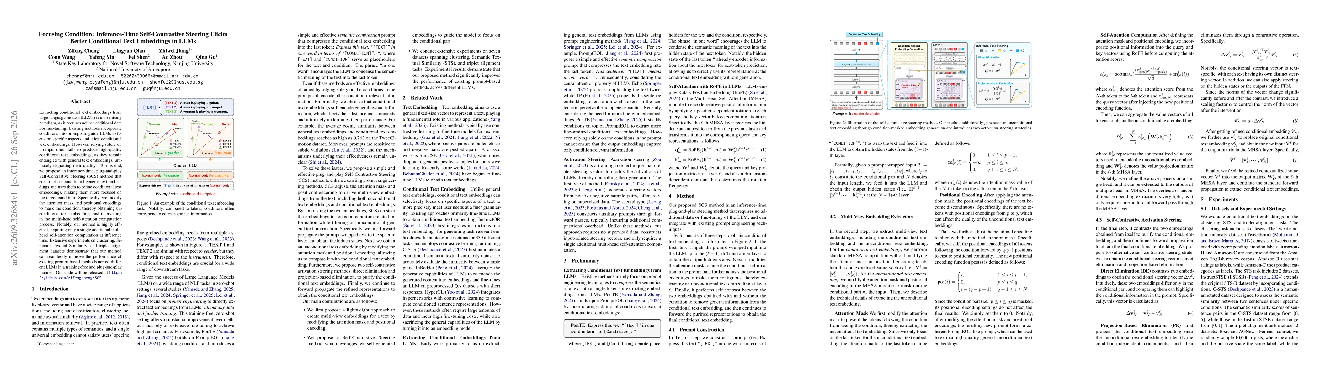 Thumbnail for Focusing Condition: Inference-Time Self-Contrastive Steering Elicits Better Conditional Text Embeddings in LLMs