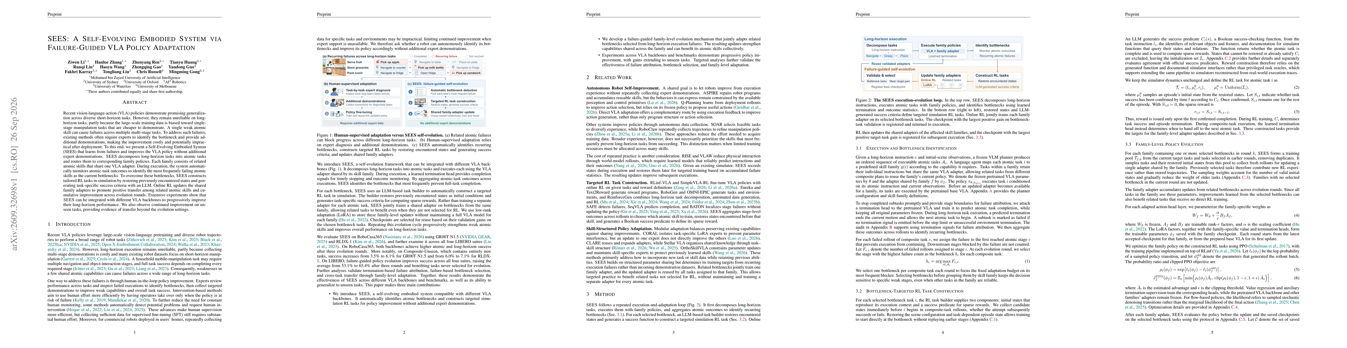 Thumbnail for SEES: A Self-Evolving Embodied System via Failure-Guided VLA Policy Adaptation