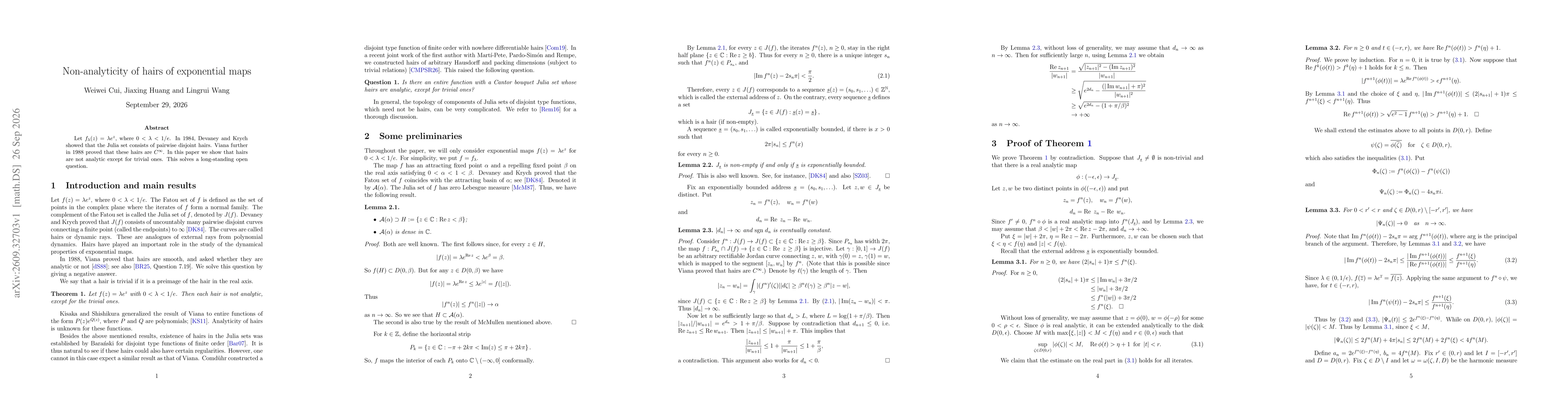 Thumbnail for Non-analyticity of hairs of exponential maps
