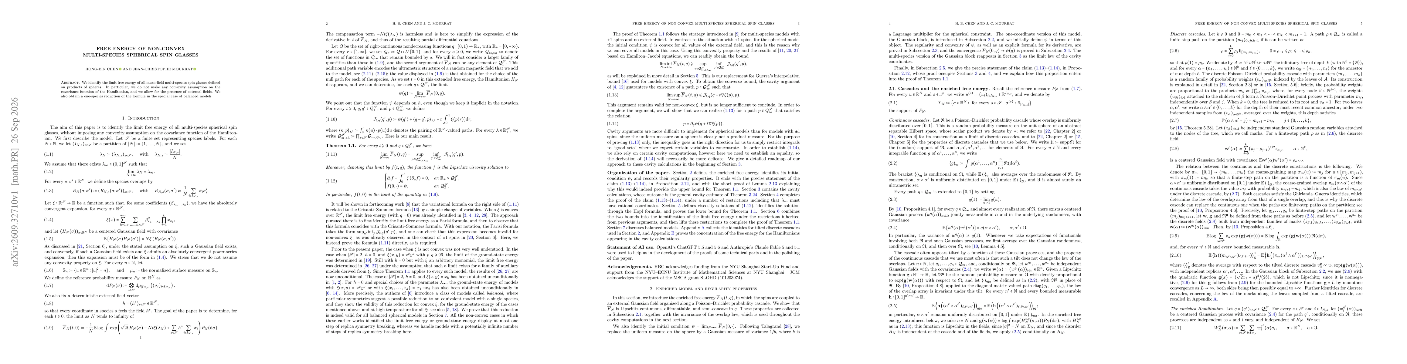 Thumbnail for Free energy of non-convex multi-species spherical spin glasses