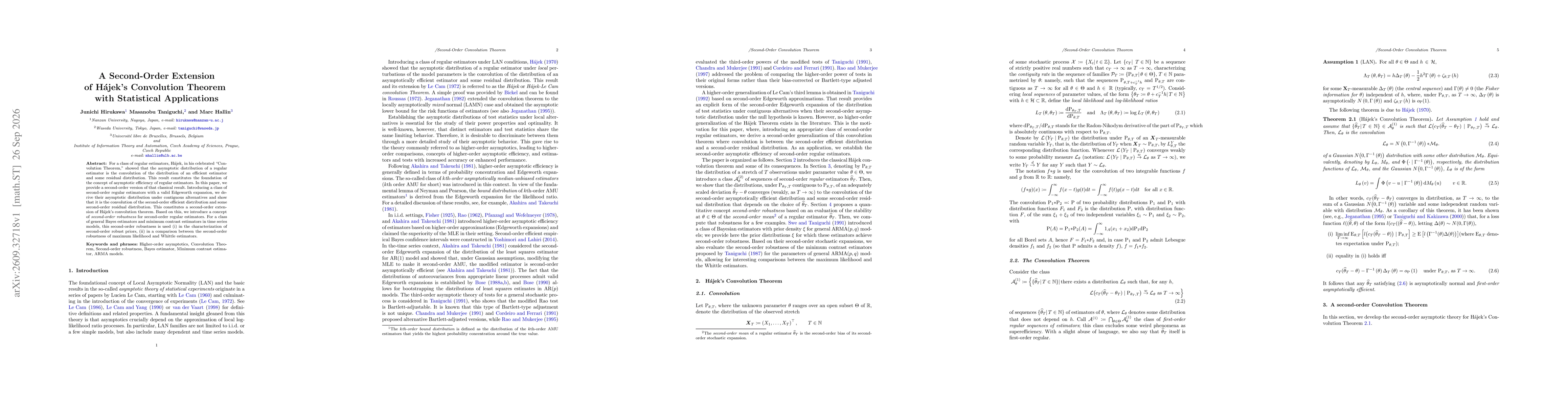 Thumbnail for A Second-Order Extension of Hájek's Convolution Theorem with Statistical Applications