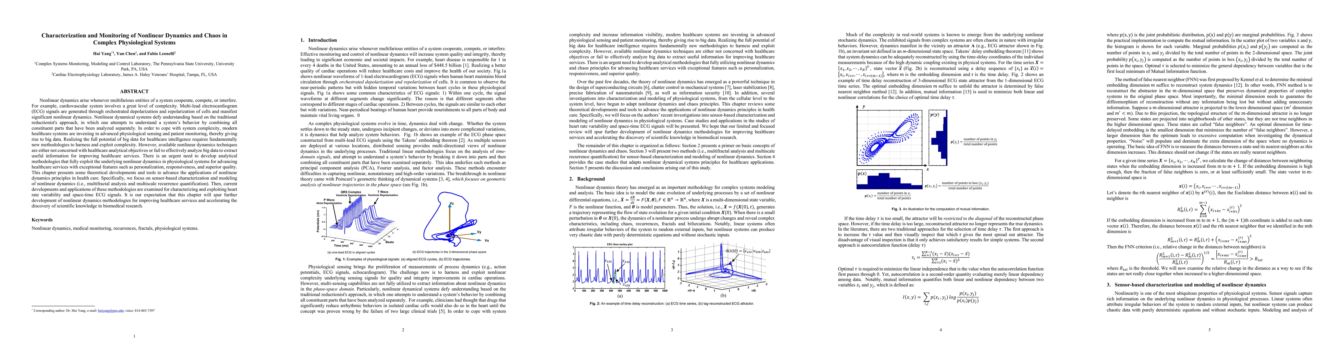 Thumbnail for Characterization and Monitoring of Nonlinear Dynamics and Chaos in Complex Physiological Systems