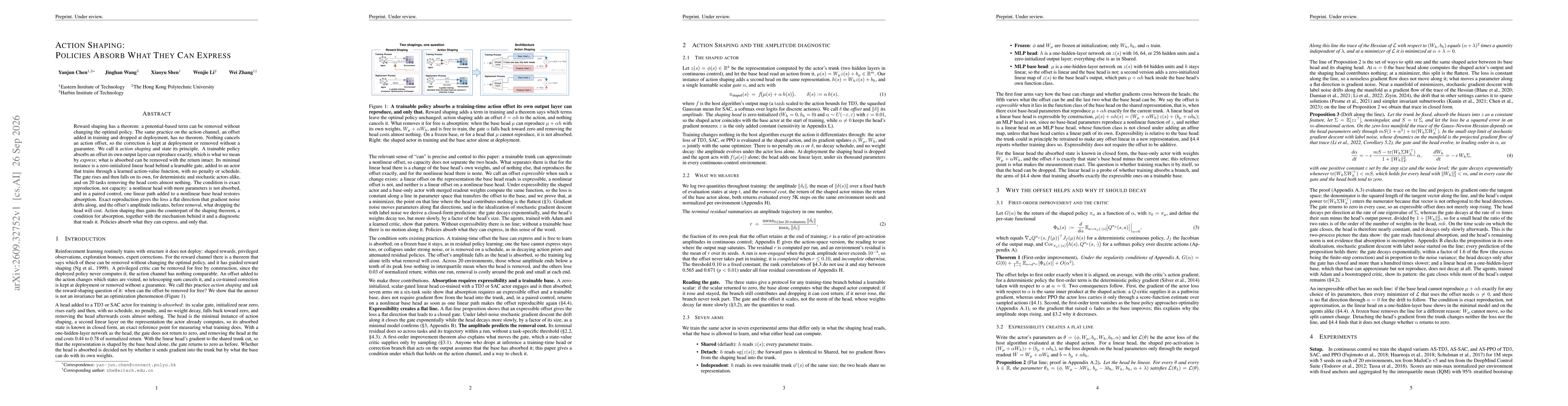 Thumbnail for Action Shaping: Policies Absorb What They Can Express