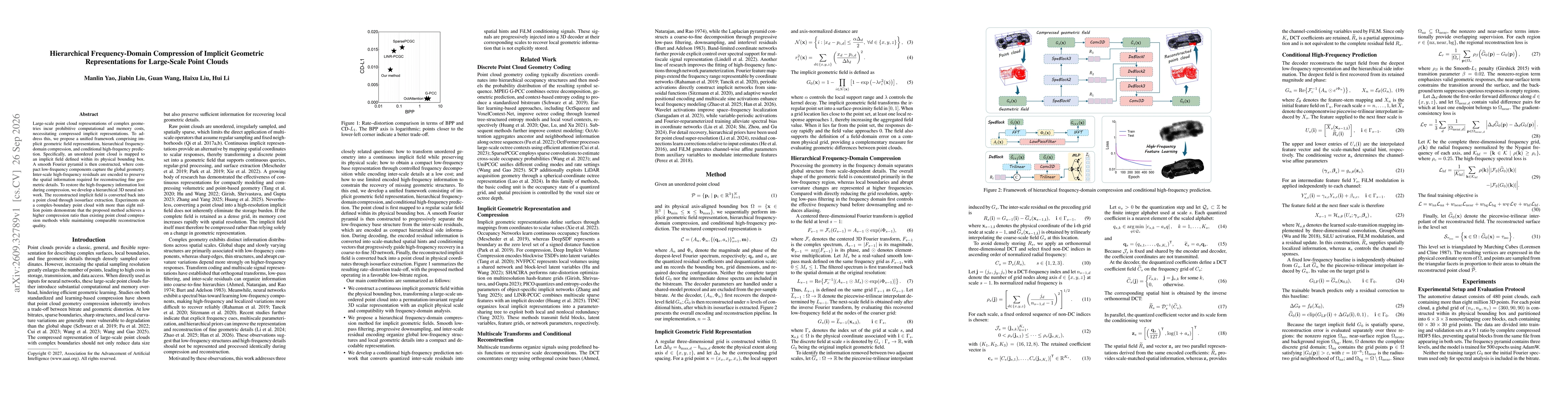 Thumbnail for Hierarchical Frequency-Domain Compression of Implicit Geometric Representations for Large-Scale Point Clouds