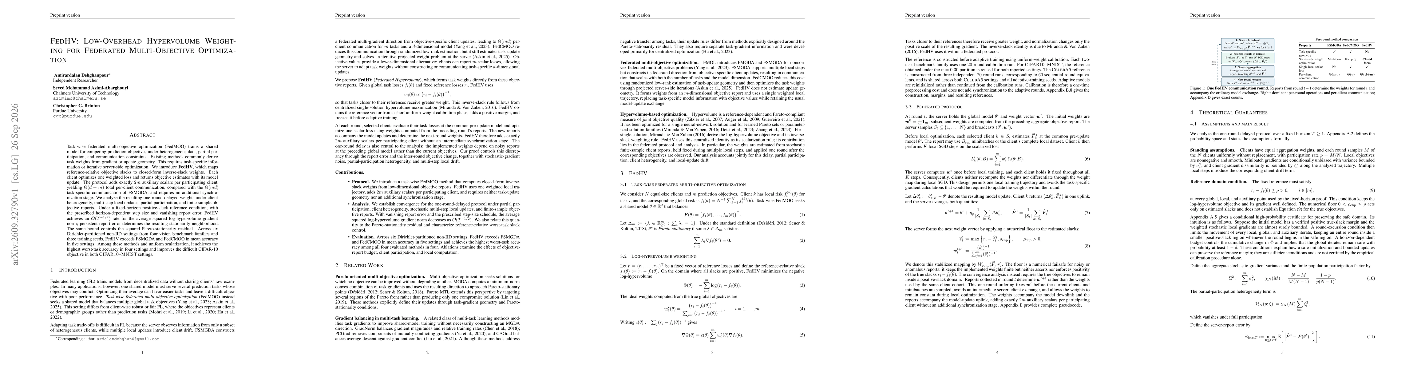 Thumbnail for FedHV: Low-Overhead Hypervolume Weighting for Federated Multi-Objective Optimization