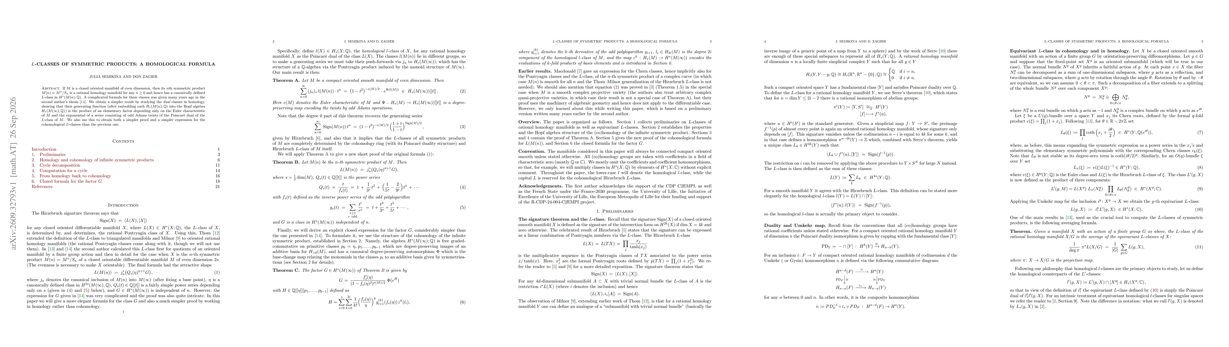 Thumbnail for $L$-classes of symmetric products: a homological formula